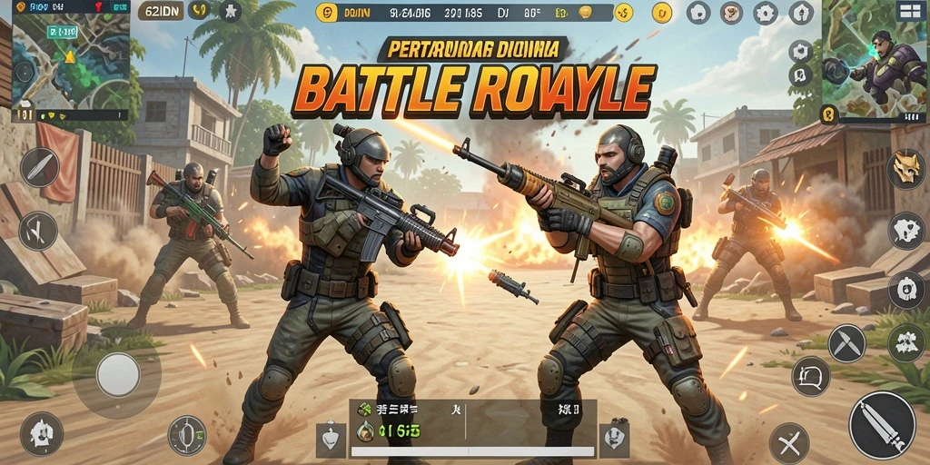 Gameplay mendebarkan dalam arena Battle Royale 62IDN.