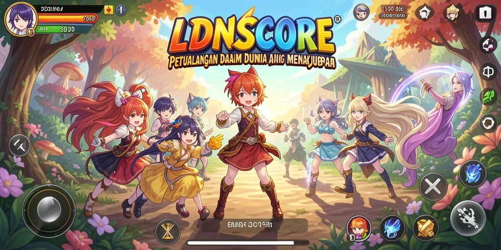 Tampilan mendebarkan dari gameplay LDNSCORE dengan karakter Anime yang beraksi.