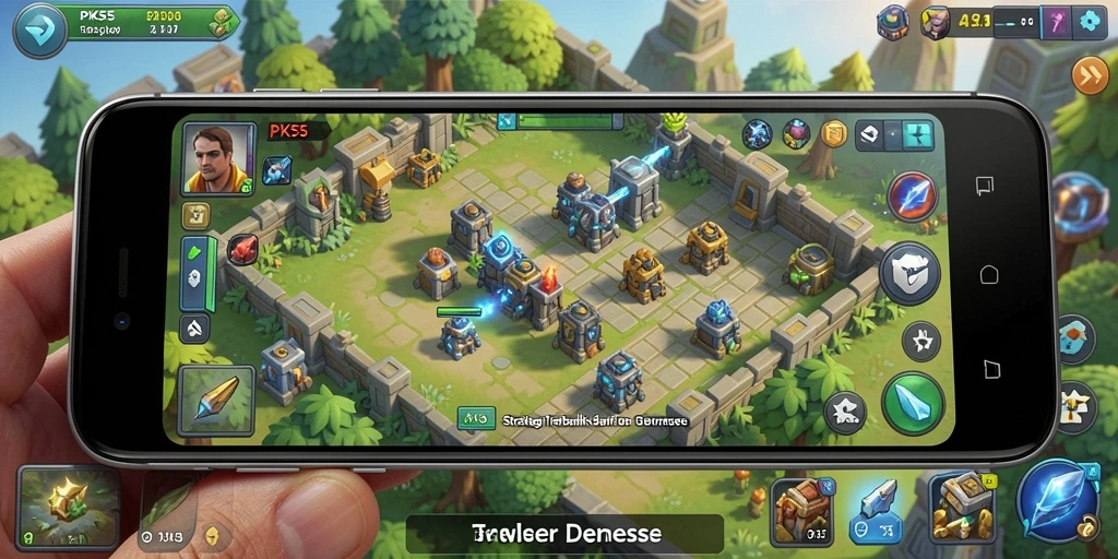 Tampilan seru gameplay PK55 dalam Tower Defense.