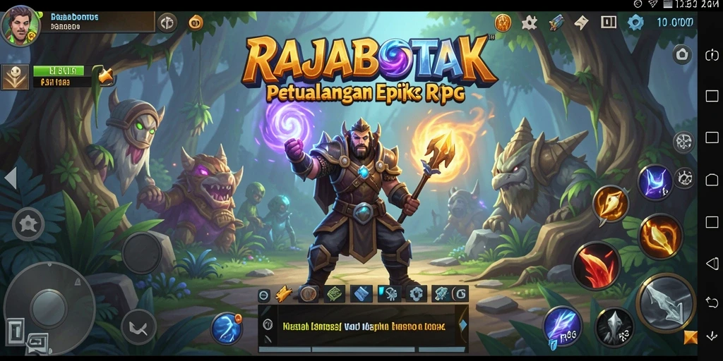 Tampilan screenshot RAJABOTAK menampilkan pertarungan seru karakter RPG.