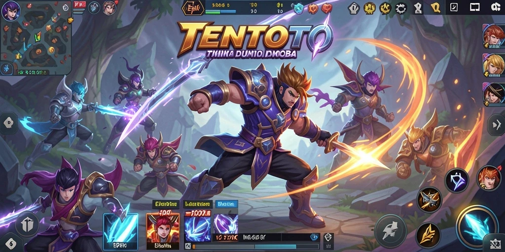 Tangkapan layar TENTOTO menampilkan karakter-karakter dalam pertempuran strategis.